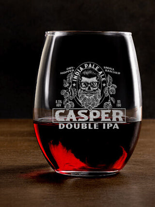 Double IPA : Stemless Wine Glasses - Engraved
