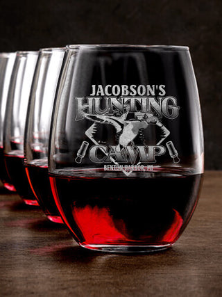 Duck Hunting Camp : Stemless Wine Glasses - Engraved