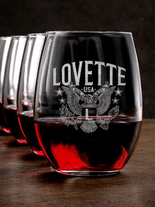 Eagle Monogram : Stemless Wine Glasses - Engraved