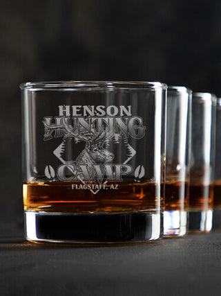 Elk Hunting Camp : Rocks Glasses - Engraved