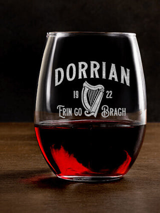 Erin Go Bragh : Stemless Wine Glasses - Engraved