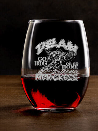 Extreme Motocross : Stemless Wine Glasses - Engraved
