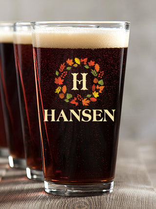 Fall Monogram : Pint Glasses - Color Printed