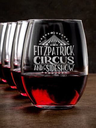 Family Circus : Stemless Wine Glasses - Engraved