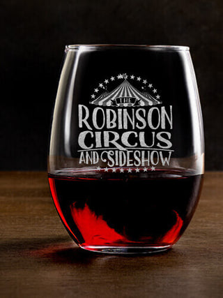 Family Circus : Stemless Wine Glasses - Engraved