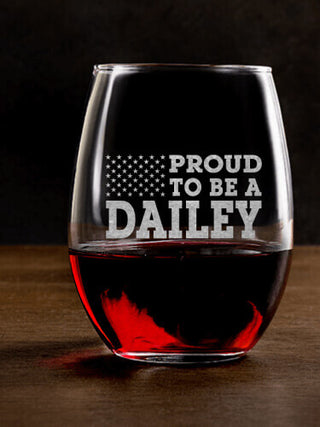 Family Flag : Stemless Wine Glasses - Engraved