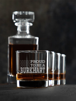 Family Flag : Decanter Rocks Glass Gift Sets - Engraved