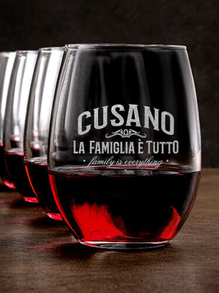 Family Is Everything : Stemless Wine Glasses - Engraved