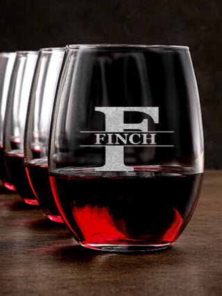 Family Monogram : Stemless Wine Glasses - Engraved
