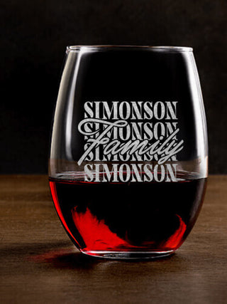 Family Repeat : Stemless Wine Glasses - Engraved
