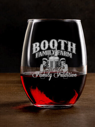 Farming Family Tradition : Stemless Wine Glasses - Engraved