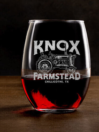 Farmstead : Stemless Wine Glasses - Engraved