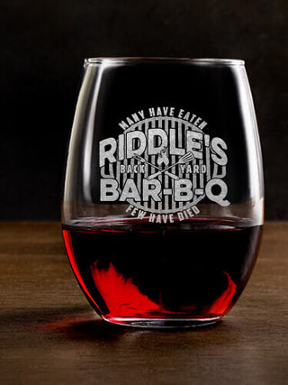 Few Have Died BBQ : Stemless Wine Glasses - Engraved