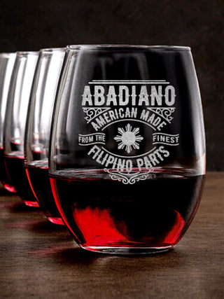 Filipino Parts : Stemless Wine Glasses - Engraved