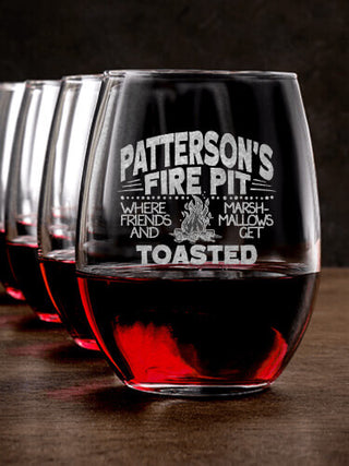 Fire Pit : Stemless Wine Glasses - Engraved