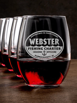 Fishing Charter : Stemless Wine Glasses - Engraved