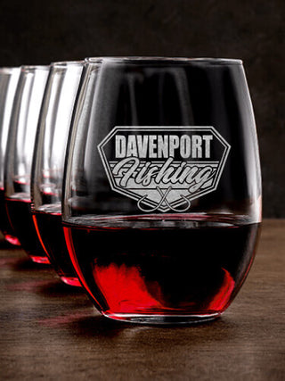 Fishing : Stemless Wine Glasses - Engraved