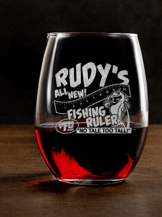 Fishing Ruler : Stemless Wine Glasses - Engraved