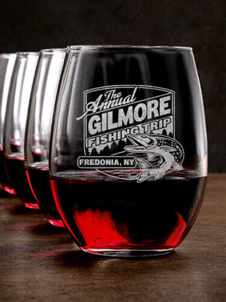 Fishing Trip : Stemless Wine Glasses - Engraved