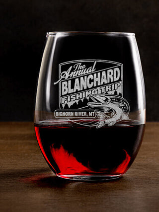 Fishing Trip : Stemless Wine Glasses - Engraved