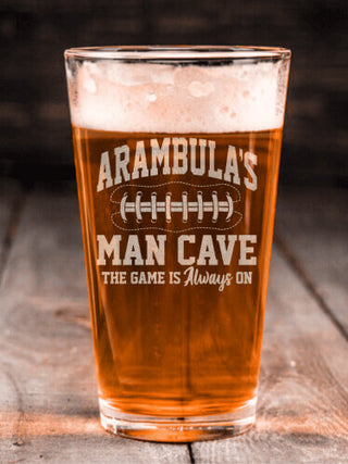Football Man Cave : Pint Glasses - Engraved