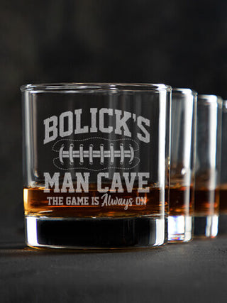 Football Man Cave : Rocks Glasses - Engraved