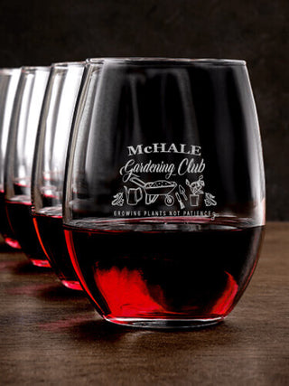 Gardening Club : Stemless Wine Glasses - Engraved