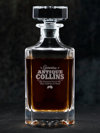 Genuine Antique Farmer : Whiskey Decanter - Engraved
