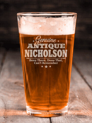 Genuine Antique : Pint Glasses - Engraved