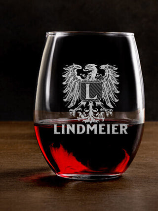 German Monogram : Stemless Wine Glasses - Engraved