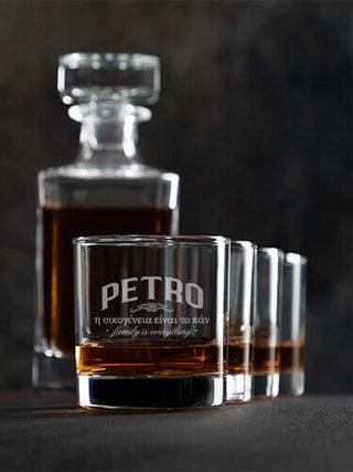Greek Family Is Everything : Decanter Rocks Glass Gift Sets - Engraved
