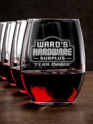 Hardware Surplus : Stemless Wine Glasses - Engraved