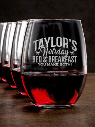Holiday Bed And Breakfast : Stemless Wine Glasses - Engraved