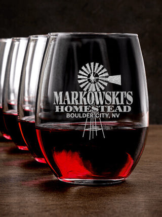 Homestead : Stemless Wine Glasses - Engraved