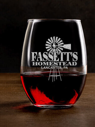 Homestead : Stemless Wine Glasses - Engraved