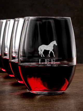 Horse : Stemless Wine Glasses - Engraved