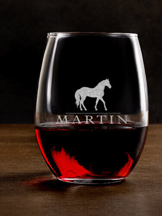 Horse : Stemless Wine Glasses - Engraved