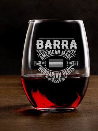Hungarian Parts : Stemless Wine Glasses - Engraved
