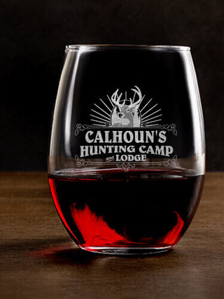Hunting Camp : Stemless Wine Glasses - Engraved