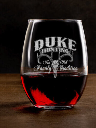 Hunting Family Tradition : Stemless Wine Glasses - Engraved