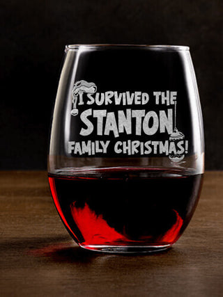 I Survived Christmas : Stemless Wine Glasses - Engraved