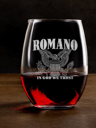 In God We Trust : Stemless Wine Glasses - Engraved