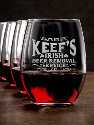 Irish Beer Removal Service : Stemless Wine Glasses - Engraved