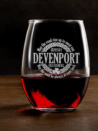 Irish Blessing : Stemless Wine Glasses - Engraved