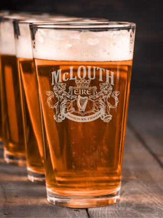 Irish Crest : Pint Glasses - Engraved