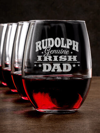 Irish Dad : Stemless Wine Glasses - Engraved