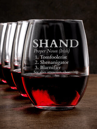 Irish Definition : Stemless Wine Glasses - Engraved