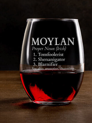Irish Definition : Stemless Wine Glasses - Engraved