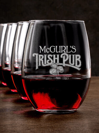 Irish Pub : Stemless Wine Glasses - Engraved