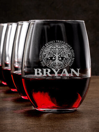 Irish Roots : Stemless Wine Glasses - Engraved